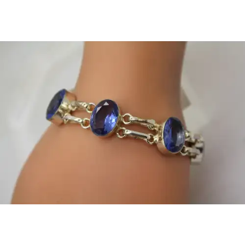 .925 S.S. LARGE BLUE CZ OVAL LINK TOGGLE bracelet 7 1/2