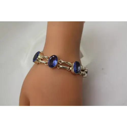.925 S.S. LARGE BLUE CZ OVAL LINK TOGGLE bracelet 7 1/2