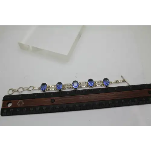 .925 S.S. LARGE BLUE CZ OVAL LINK TOGGLE bracelet 7 1/2