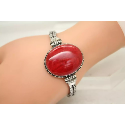 .925 S.S. Large Oval RED CORAL BYZANTINE SOUTHWESTERN TOGGLE