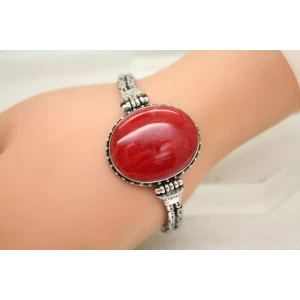.925 S.S. Large Oval RED CORAL BYZANTINE SOUTHWESTERN TOGGLE