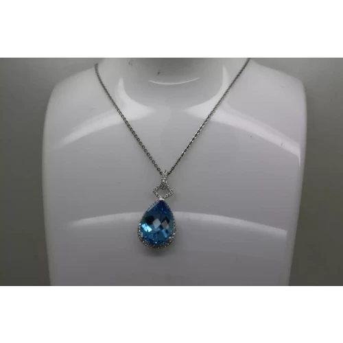 .925 S.S. LARGE TEARDROP BLUE TOPAZ CRYSTAL HALO pendant necklace 18