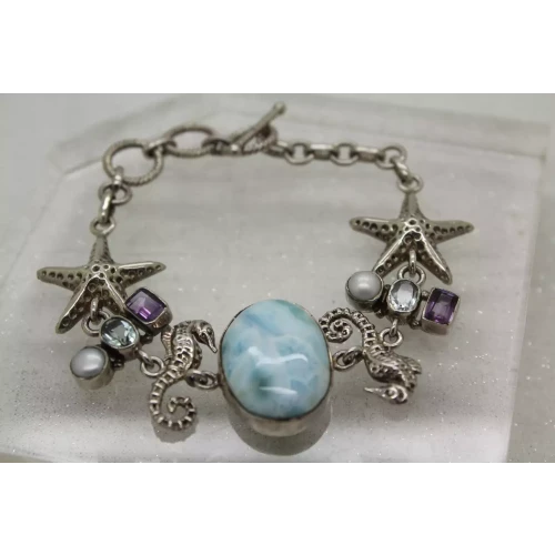 .925 S.S. LARIMAR, AMETHYST, BLUE TOPAZ & PEARL BEACH THEME TOGGLE