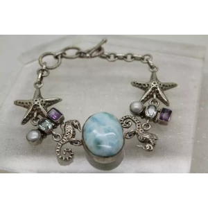 .925 S.S. LARIMAR, AMETHYST, BLUE TOPAZ & PEARL BEACH THEME TOGGLE