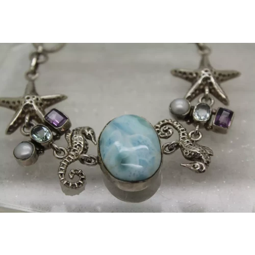 .925 S.S. LARIMAR, AMETHYST, BLUE TOPAZ & PEARL BEACH THEME TOGGLE