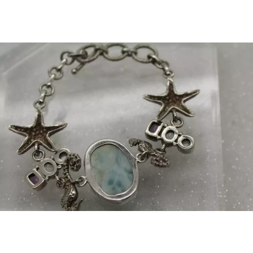 .925 S.S. LARIMAR, AMETHYST, BLUE TOPAZ & PEARL BEACH THEME TOGGLE