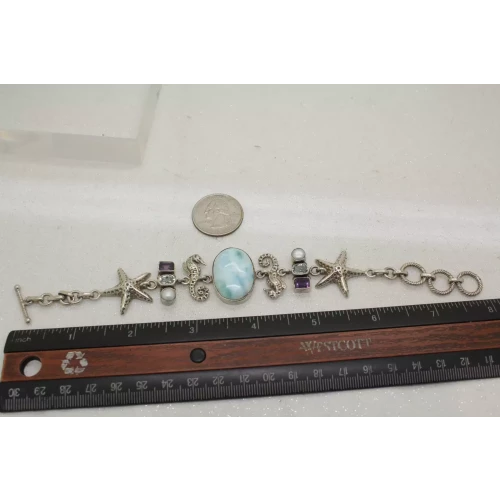 .925 S.S. LARIMAR, AMETHYST, BLUE TOPAZ & PEARL BEACH THEME TOGGLE