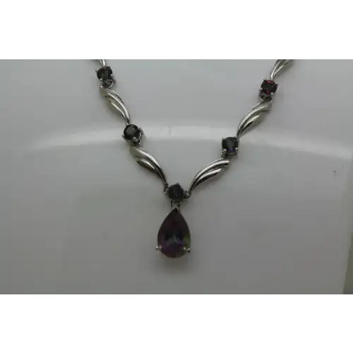 .925 S.S. LEAF DESIGN LINK TEARDROP MYSTIC FIRE TOPAZ necklace 17