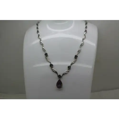 .925 S.S. LEAF DESIGN LINK TEARDROP MYSTIC FIRE TOPAZ necklace 17