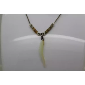 .925 S.S. LIQUID SILVER HEISHI SHELL MOP LUCKY HORN pend. necklace 15
