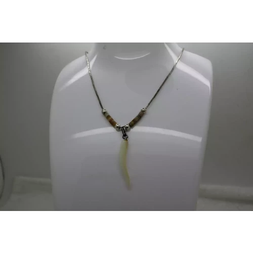 .925 S.S. LIQUID SILVER HEISHI SHELL MOP LUCKY HORN pend. necklace 15