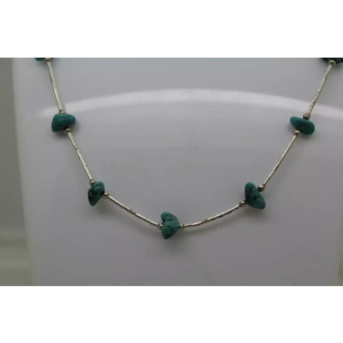 .925 S.S. LIQUID SILVER TURQUOISE NUGGET necklace 18