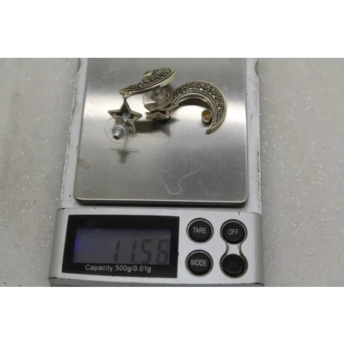 .925 S.S. MARCASITE BLUE TOPAZ CITRINE CRESCENT MOON & STAR dangle