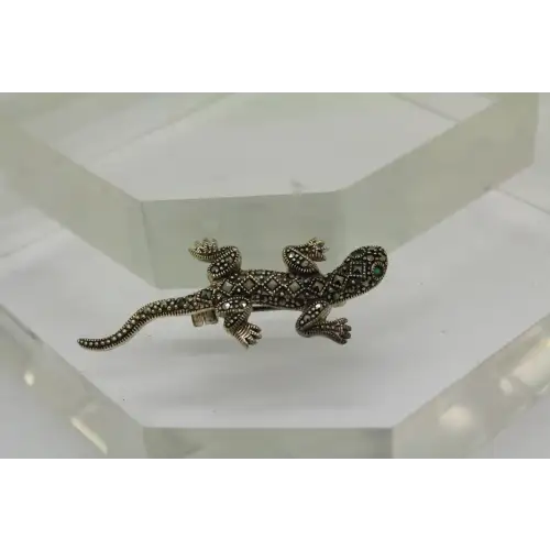.925 S.S. MARCASITE & EMERALD LIZARD DESIGNER pin