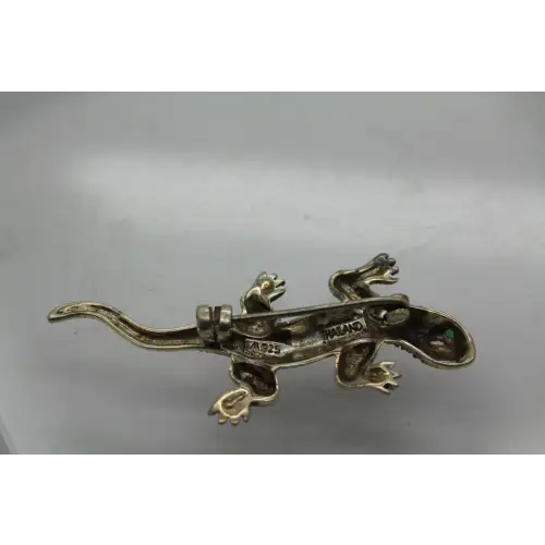 .925 S.S. MARCASITE & EMERALD LIZARD DESIGNER pin
