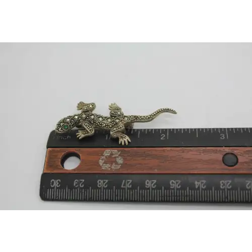 .925 S.S. MARCASITE & EMERALD LIZARD DESIGNER pin