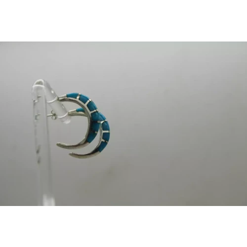 .925 S.S. MEXICO TURQUOISE CHANNEL INLAY HOOP earrings