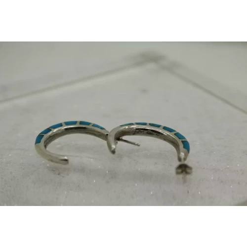.925 S.S. MEXICO TURQUOISE CHANNEL INLAY HOOP earrings