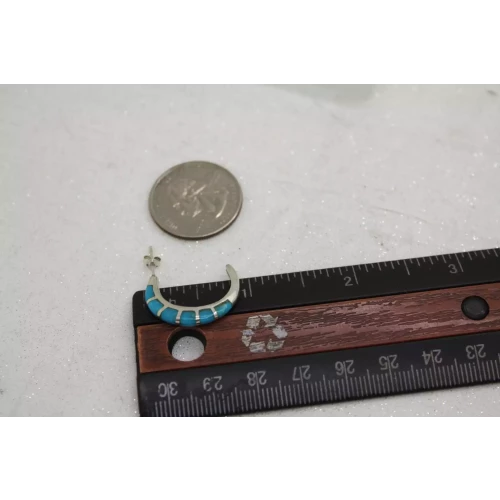 .925 S.S. MEXICO TURQUOISE CHANNEL INLAY HOOP earrings