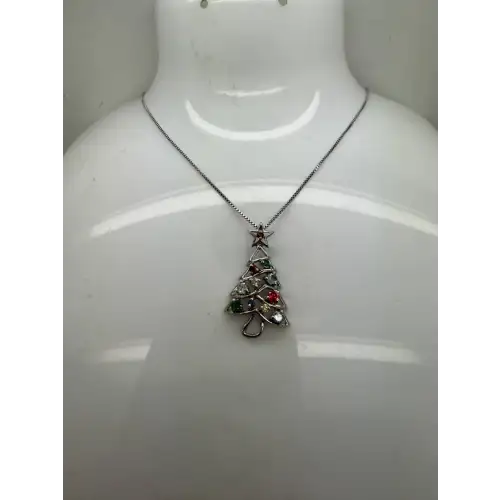 .925 S.S. MULTI COLORED CZ OPENWORK CHRISTMAS TREE pendant necklace (2)