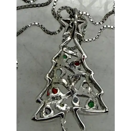 .925 S.S. MULTI COLORED CZ OPENWORK CHRISTMAS TREE pendant necklace (4)