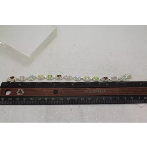 .925 S.S. MULTI GEMSTONES OVAL LINK bracelet 7