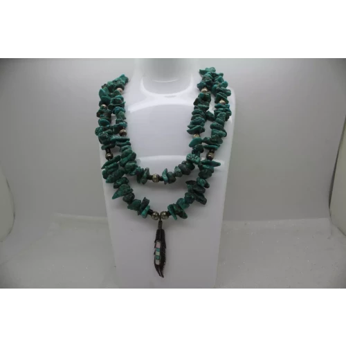.925 S.S. NATIVE AMERICAN DOULE STRAND TURQUOISE FEATHER necklace