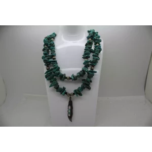 .925 S.S. NATIVE AMERICAN DOULE STRAND TURQUOISE FEATHER necklace