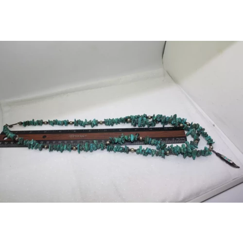 .925 S.S. NATIVE AMERICAN DOULE STRAND TURQUOISE FEATHER necklace