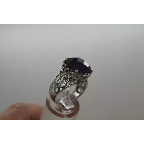 .925 S.S. NATURAL AMETHYST FILIGREE ring size 7