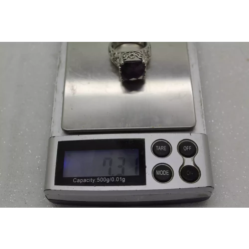 .925 S.S. NATURAL AMETHYST FILIGREE ring size 7