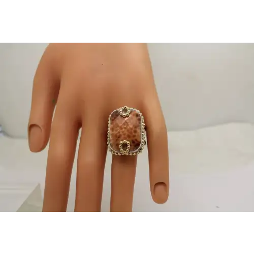 .925 S.S. ORANGE - RED AGATE VERMEIL BEADED Statement ring size 9
