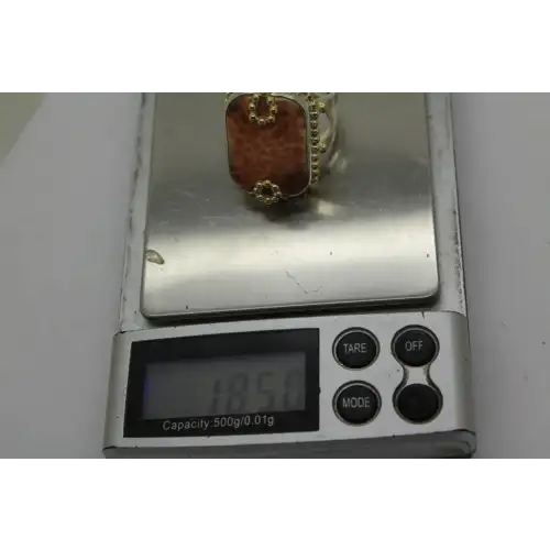 .925 S.S. ORANGE - RED AGATE VERMEIL BEADED Statement ring size 9