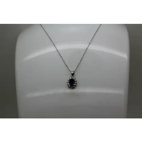 .925 S.S. Oval Cut BLUE SAPPHIRE DIAMOND HALO pend. necklace (2)