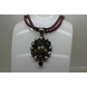.925 S.S. PEARL, GARNET & SMOKY STONE on MAROON FRESHWATER PEARL 20