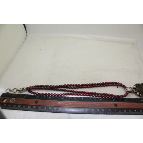 .925 S.S. PEARL, GARNET & SMOKY STONE on MAROON FRESHWATER PEARL 20