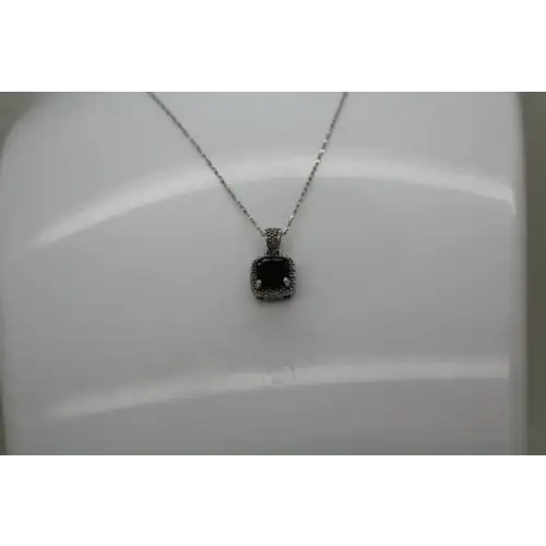 .925 S.S. Princess Cut BLUE SAPPHIRE Studded HALO DESIGN necklace