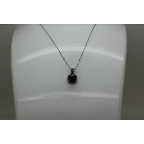 .925 S.S. Princess Cut BLUE SAPPHIRE Studded HALO DESIGN necklace (2)