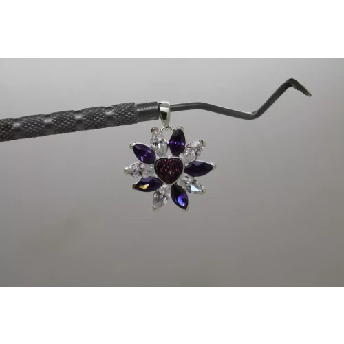 .925 S.S. PURPLE & CLEAR CZ FLOWER HEART DESIGN pendant