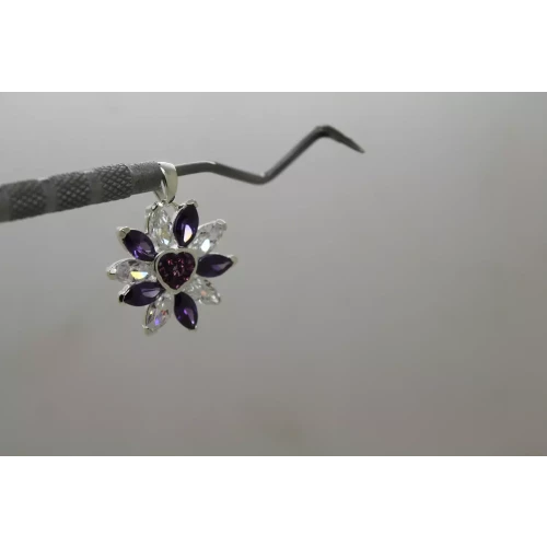 .925 S.S. PURPLE & CLEAR CZ FLOWER HEART DESIGN pendant