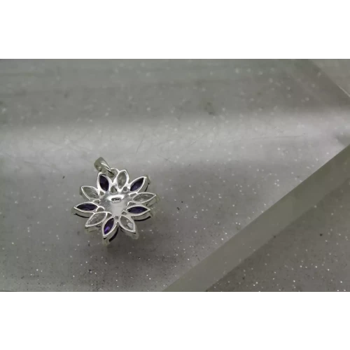 .925 S.S. PURPLE & CLEAR CZ FLOWER HEART DESIGN pendant