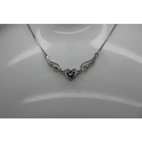 .925 S.S. PURPLE CZ HEART with WINGS necklace 17