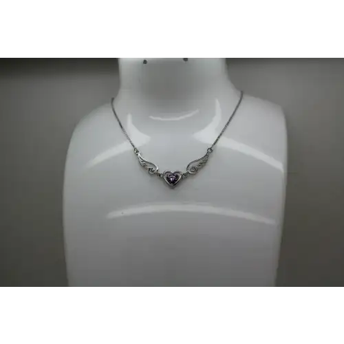 .925 S.S. PURPLE CZ HEART with WINGS necklace 17