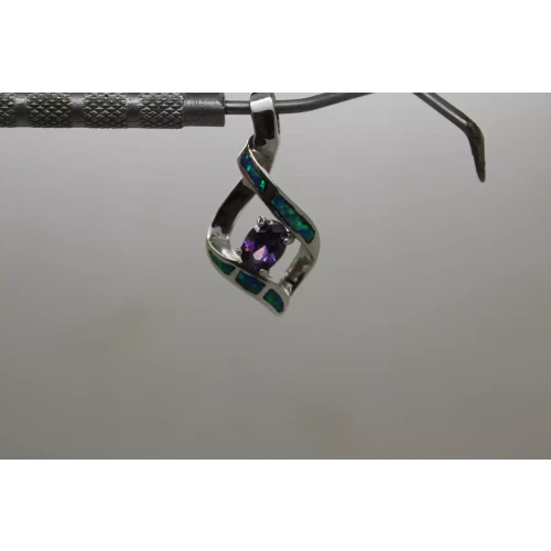 .925 S.S. PURPLE CZ OPAL INLAY DIAMOND DESIGN pendant