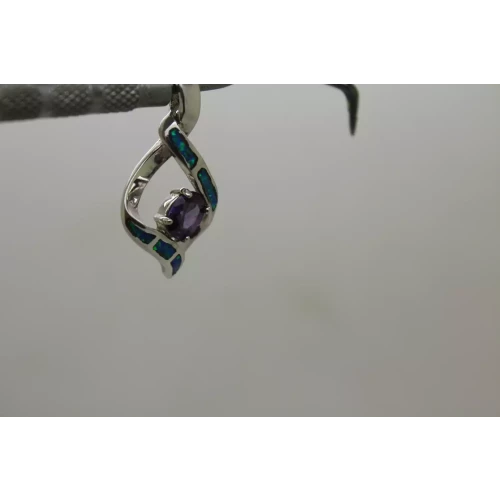 .925 S.S. PURPLE CZ OPAL INLAY DIAMOND DESIGN pendant