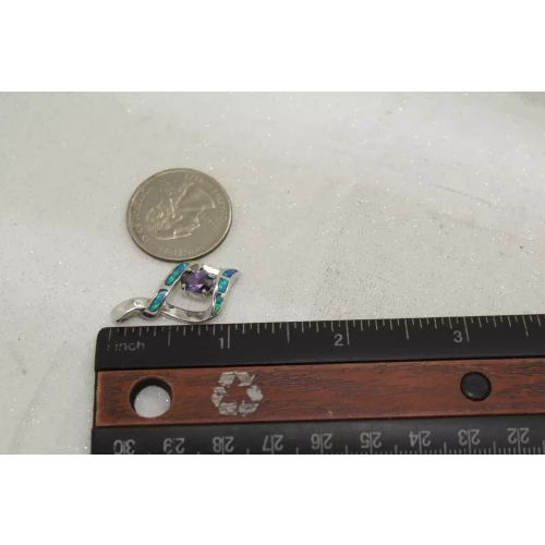 .925 S.S. PURPLE CZ OPAL INLAY DIAMOND DESIGN pendant