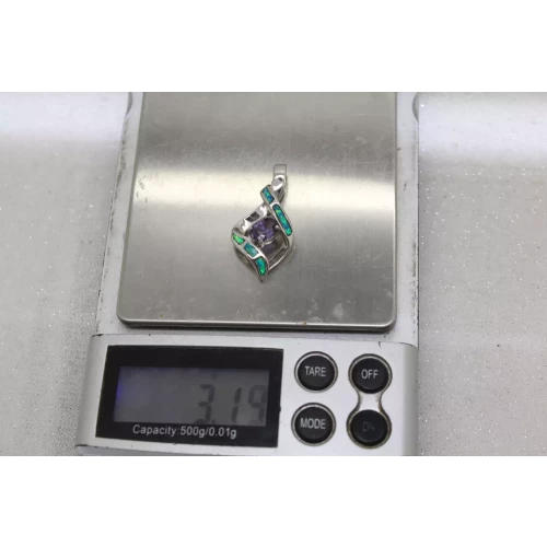 .925 S.S. PURPLE CZ OPAL INLAY DIAMOND DESIGN pendant