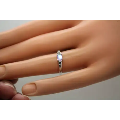 .925 S.S. RAINBOW MOONSTONE with CLEAR accents ring size 5.75