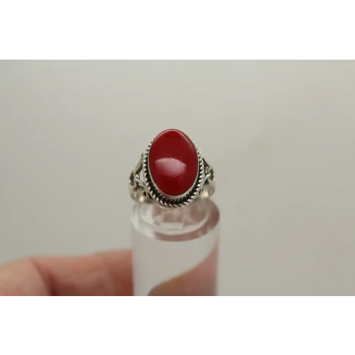 .925 S.S. RED CORAL SOUTHWESTERN ROPE DESIGN ring size 6.5
