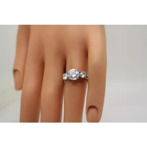 .925 S.S. Round Cut CLEAR CZ 3 STONE ring size 5.75